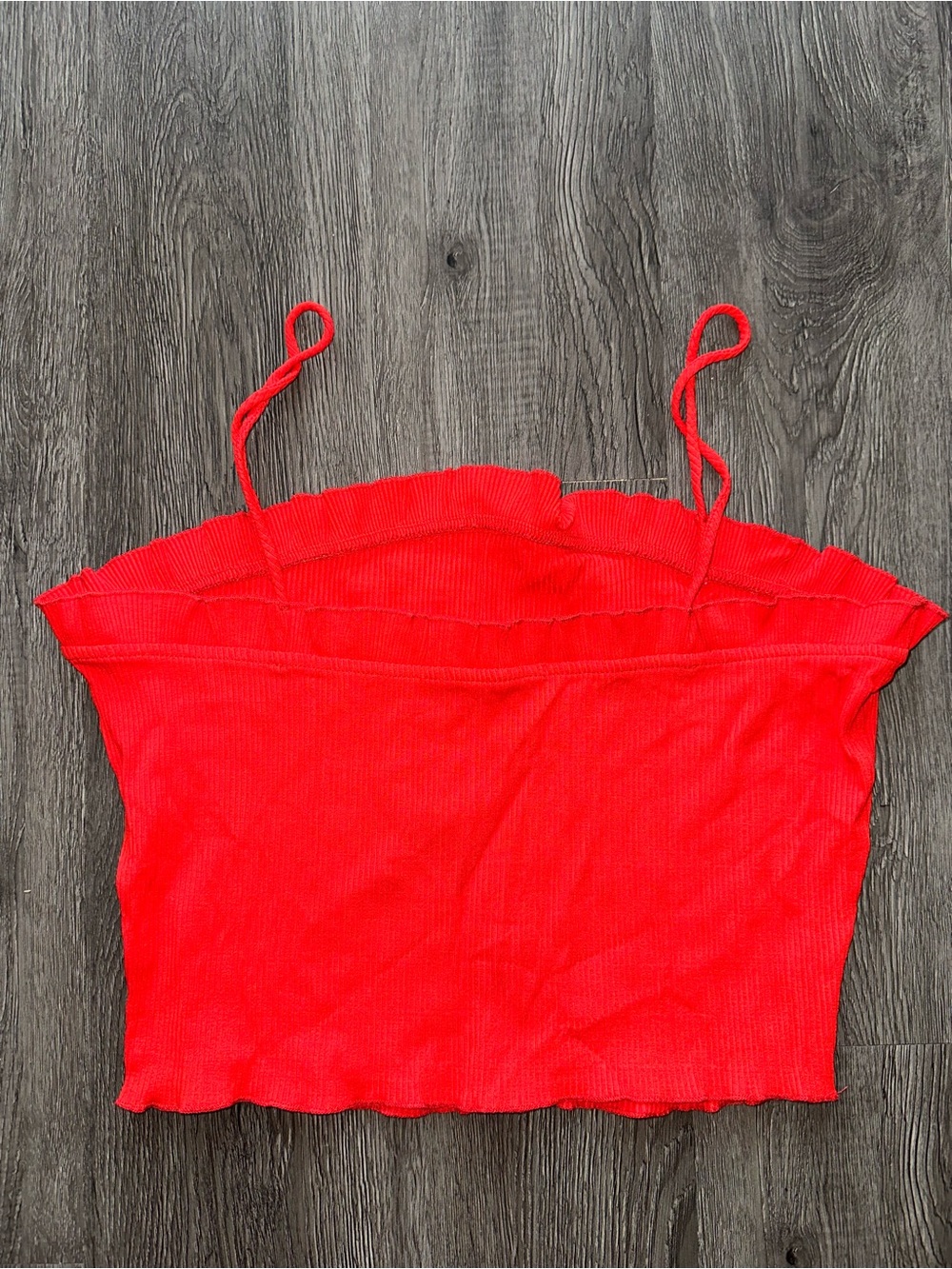 Red Ribbed Spaghetti Strap Crop Top - Picture 2 of 3